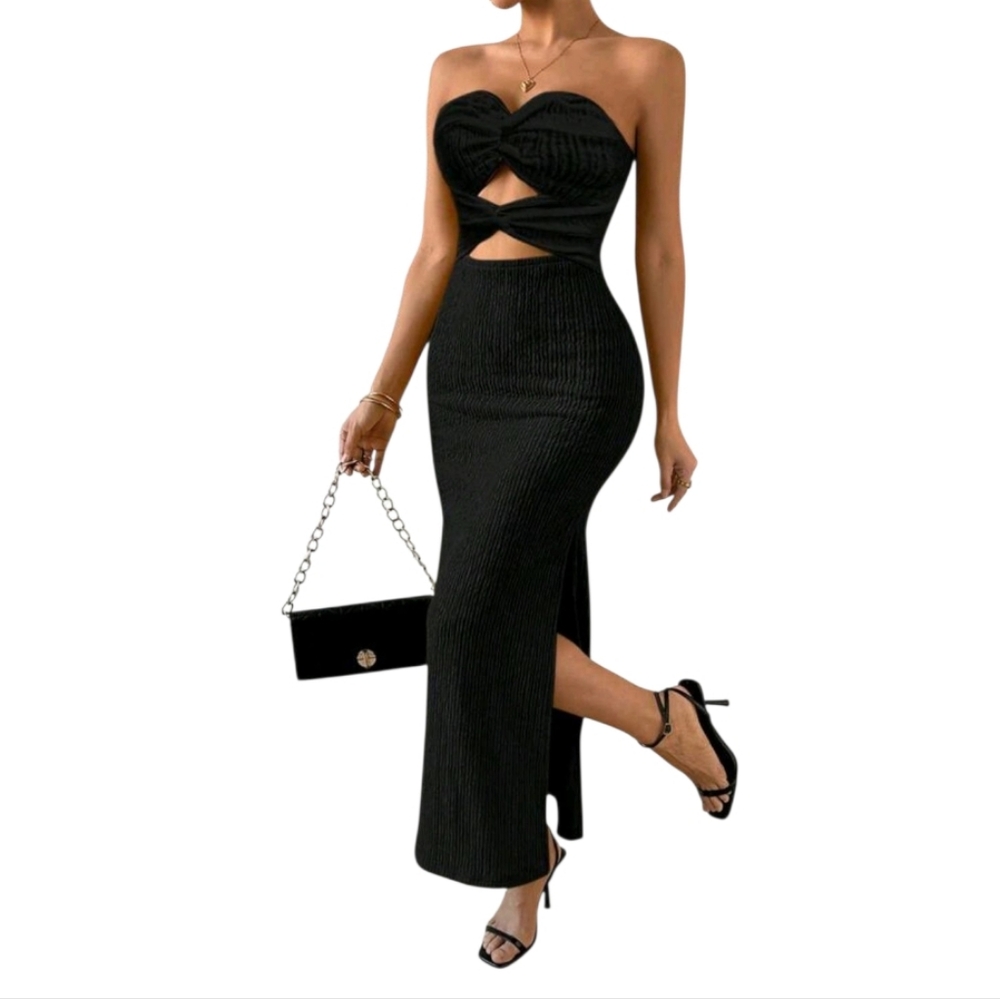 Rafferiza Black Strapless Twist Front Cutout Dress NWOT
